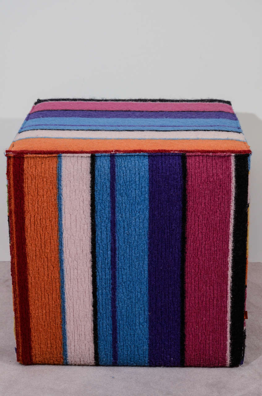 Wool Vintage Multi-Colored Cube Shaped Pouf by Missoni