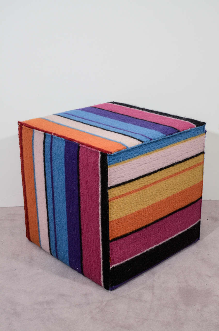 Vintage Multi-Colored Cube Shaped Pouf by Missoni 2