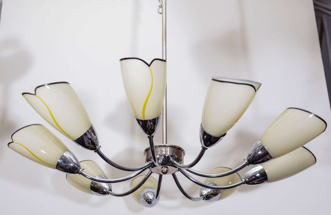 Vintage Nine-Light Glass and Brass Chandelier w/ Tulip Shades For ... Vintage Nine-Light Glass and Brass Chandelier w/ Tulip Shades For ...