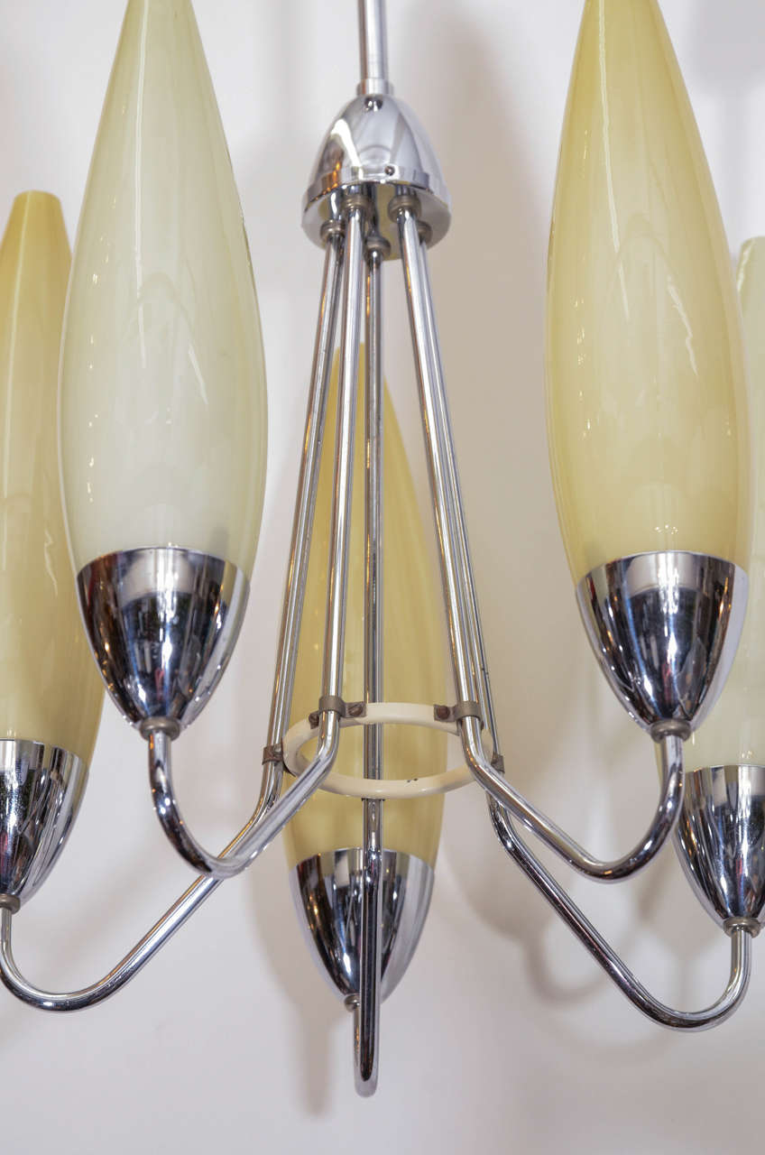 Mid-Century Modern Midcentury Italian Five-Light Glass and Chrome Chandelier