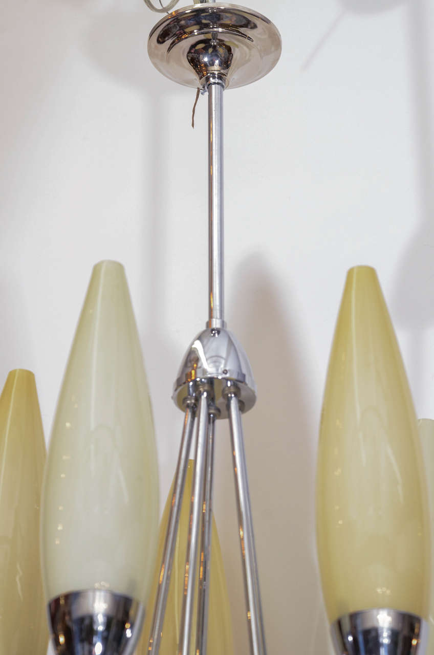 20th Century Midcentury Italian Five-Light Glass and Chrome Chandelier