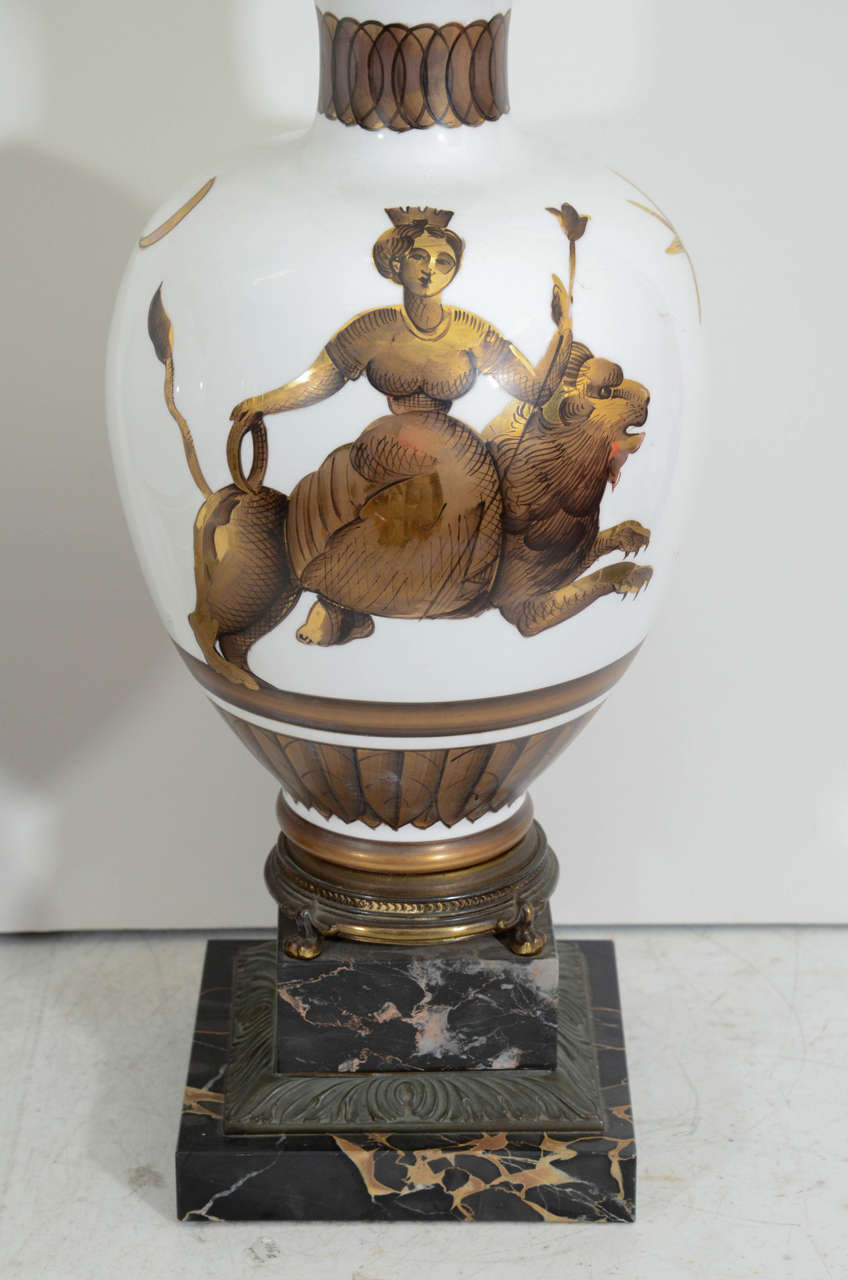 American A Midcentury Pair of Tommi Parzinger Classical Motif Lamps
