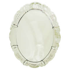 Vintage Mid Century Hollywood Regency Etched Oval Mirror