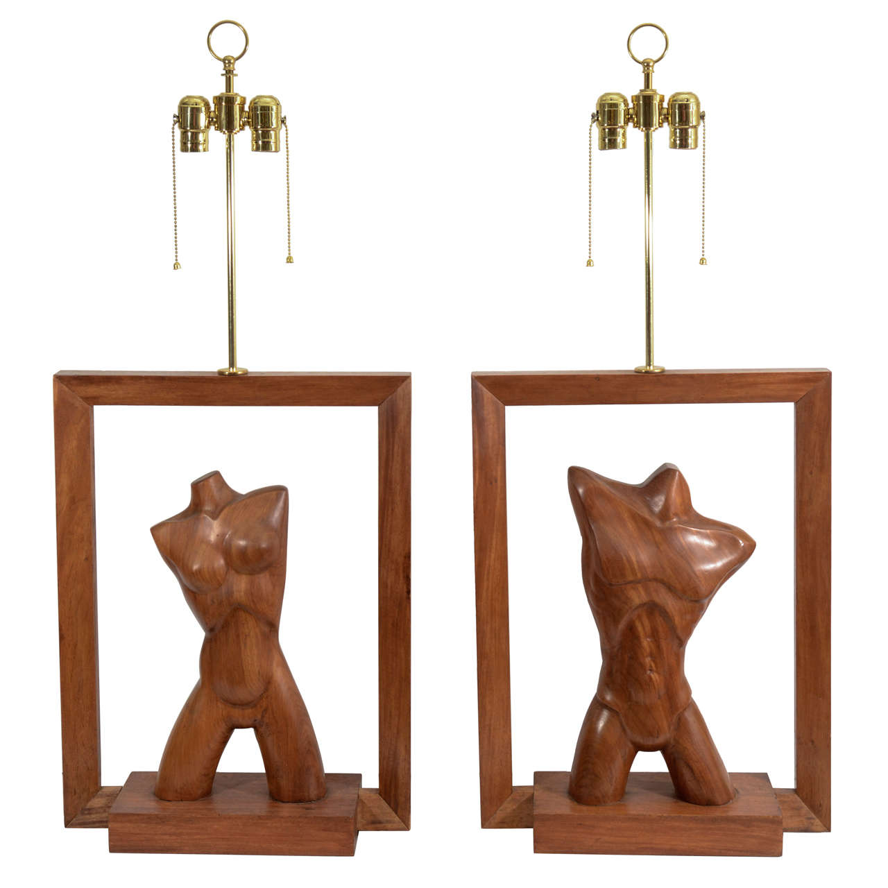  Stunning Pair of Modernistic Figural Male and Female Torso Lamps For Sale