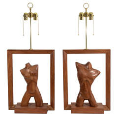  Stunning Pair of Modernistic Figural Male and Female Torso Lamps