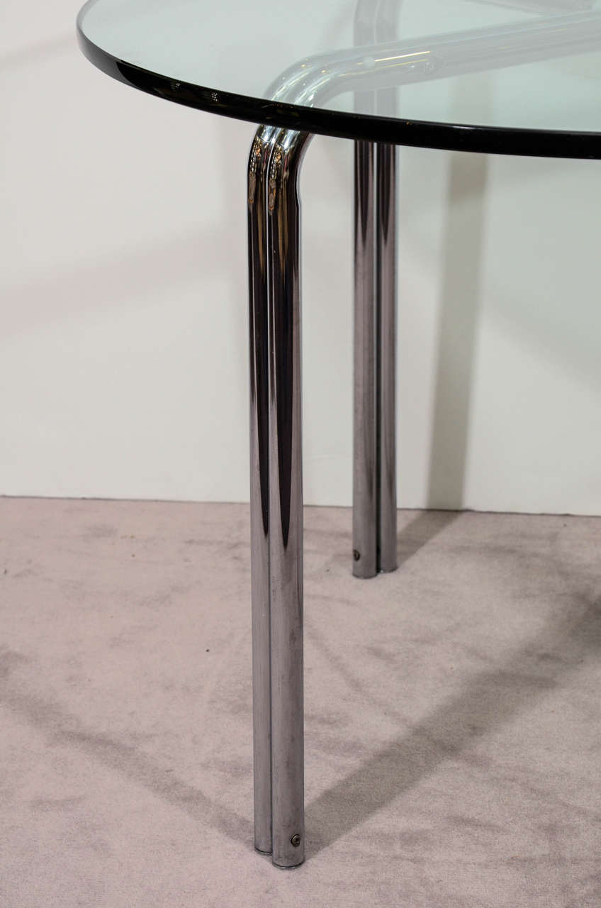 Mid Century Dining Table with Circular Glass Top and Chrome Base at