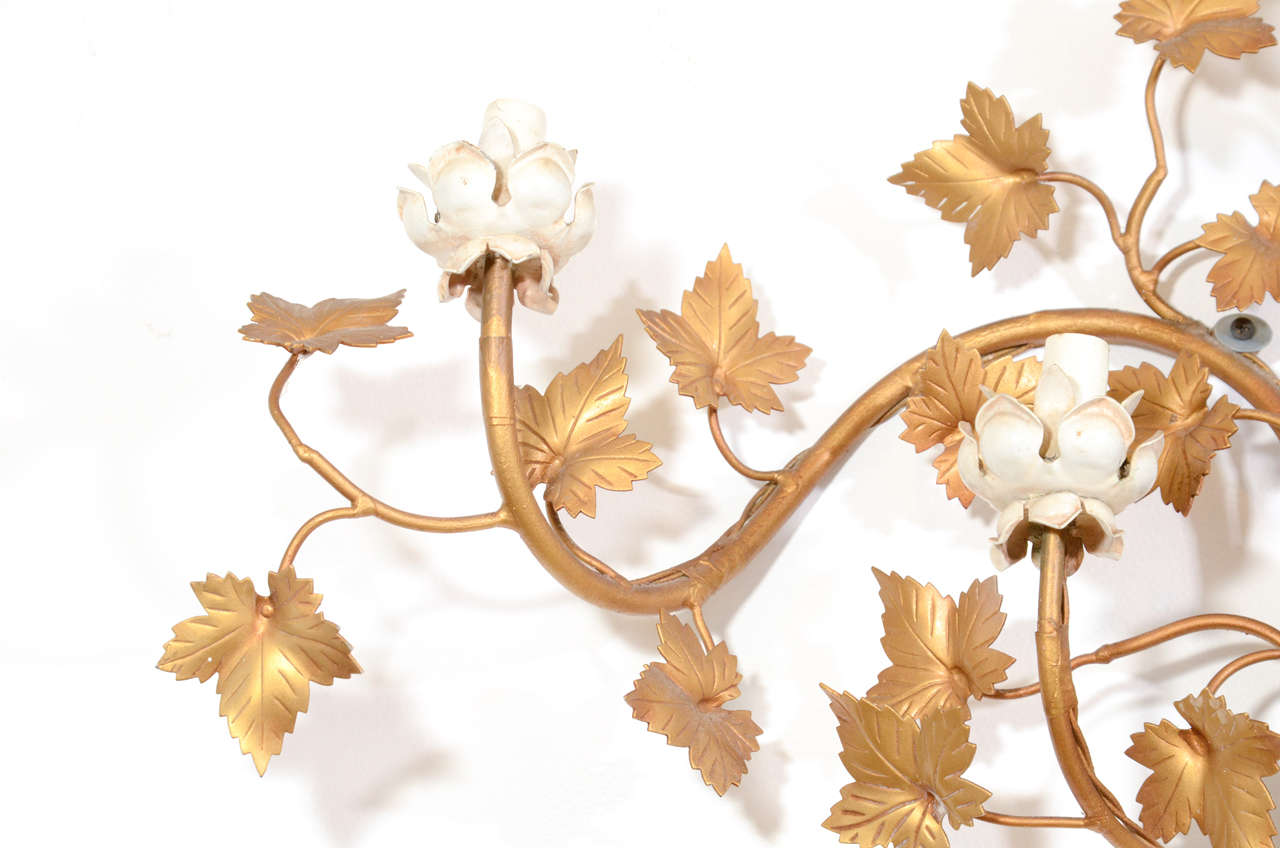 Mid-Century Modern Mid Century Sculptural Floral Gold Leaf Five Light Wall Sconce