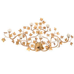 Mid Century Sculptural Floral Gold Leaf Five Light Wall Sconce