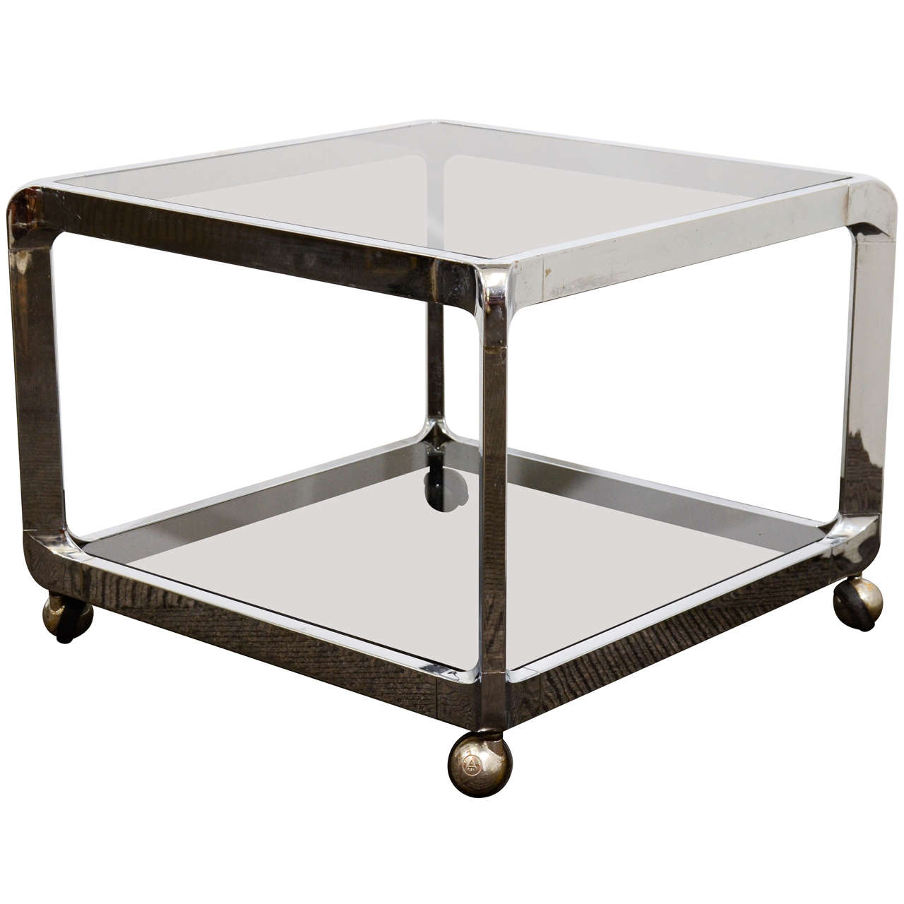 Mid Century Chrome and Glass TwoTier Side Table with Casters at 1stdibs