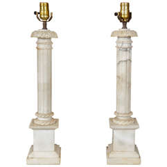 Pair Of Alabaster Fluted Column Lamps