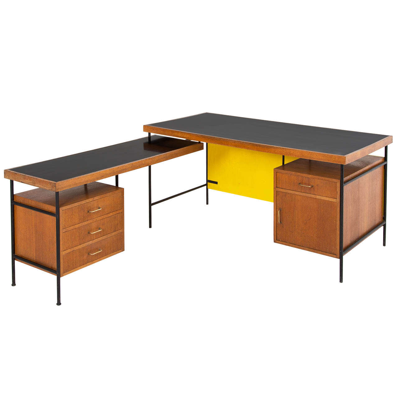 French Executive Desk in Teak with Brass details, 1960's at 1stdibs