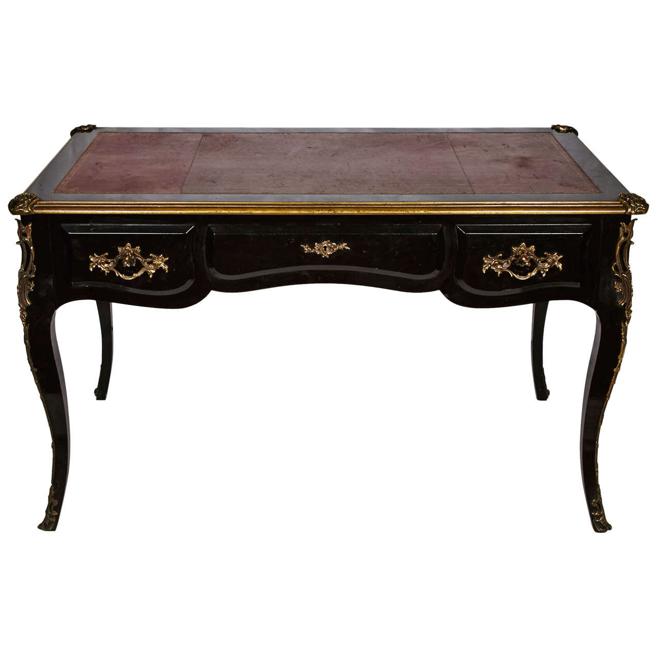 19th Century French Lacquered Desk with Gilt Bronze Pulls For Sale