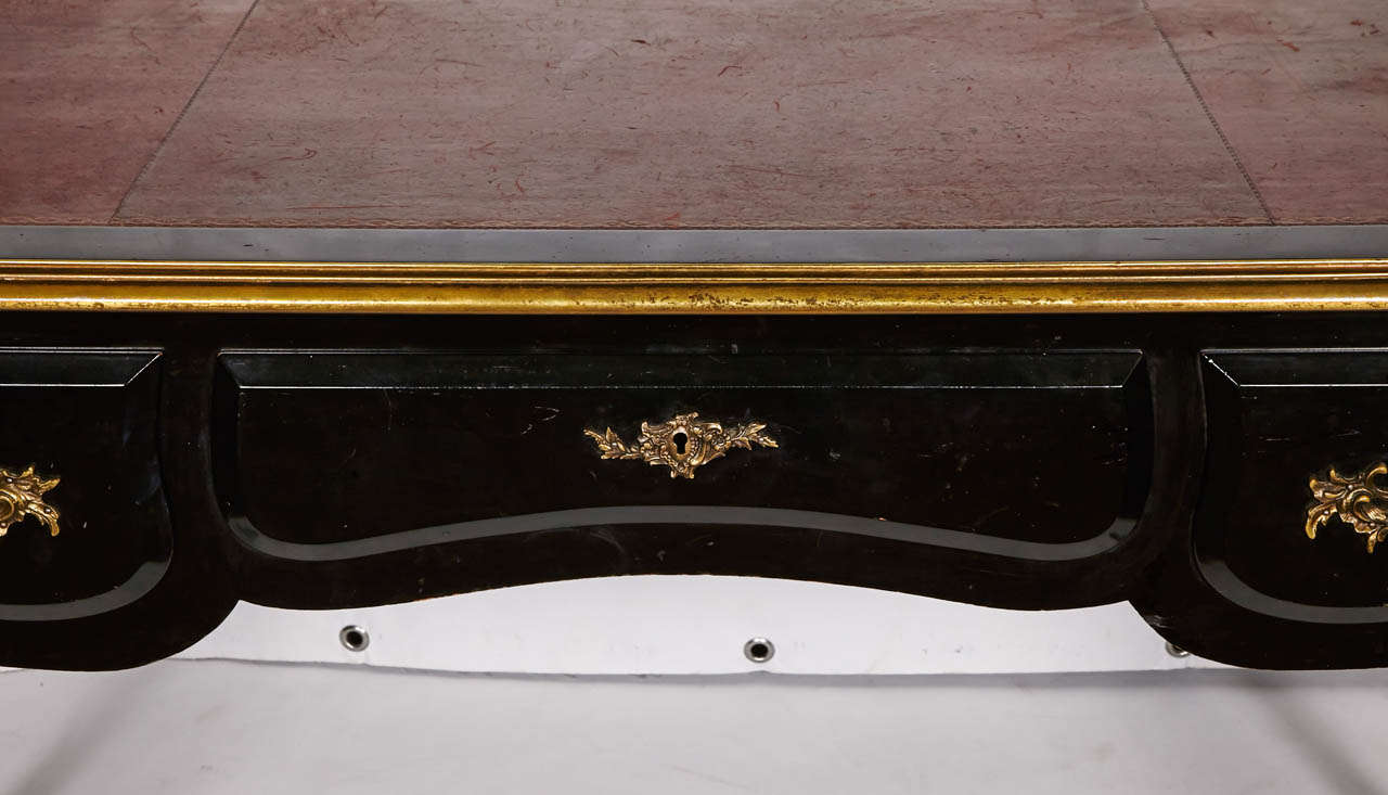 Louis XV 19th Century French Lacquered Desk with Gilt Bronze Pulls For Sale