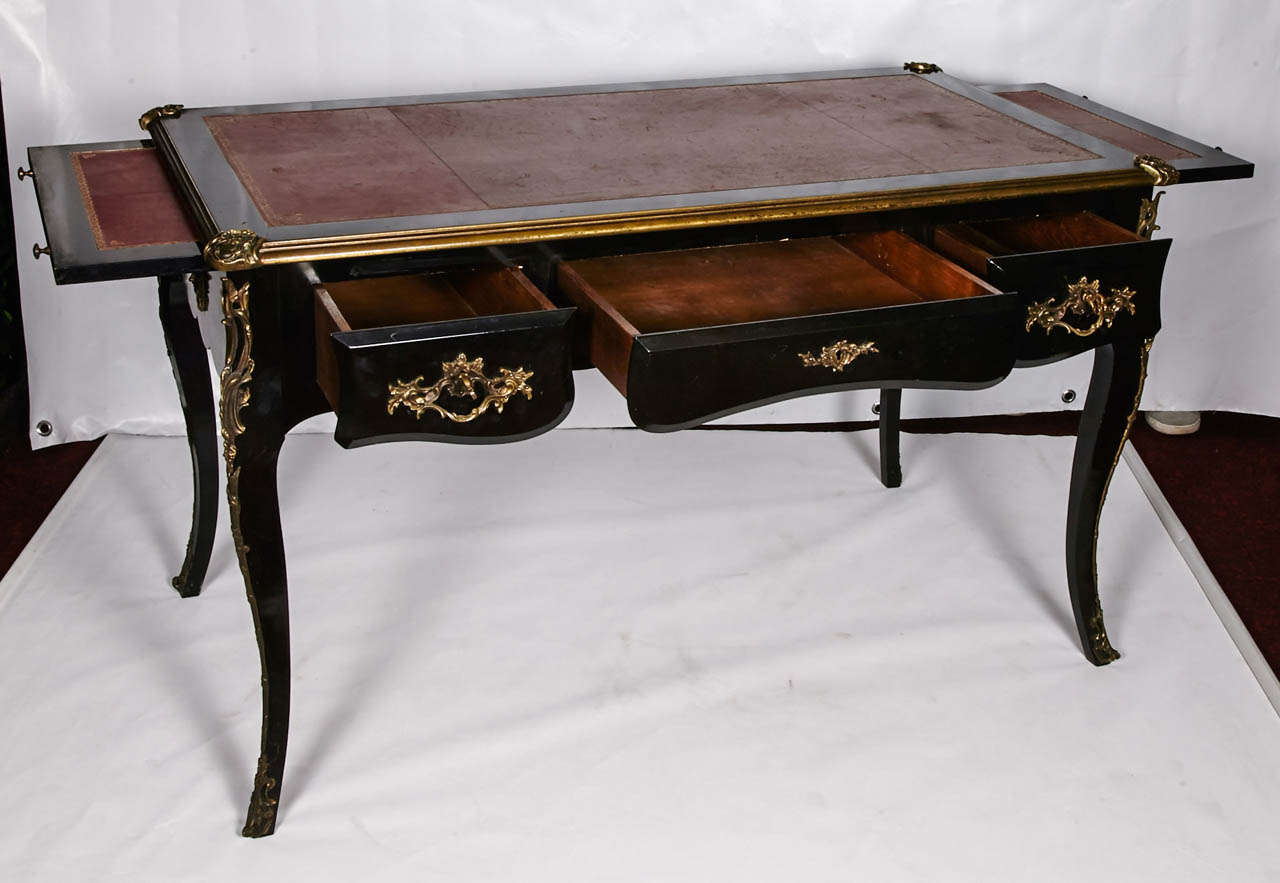 19th Century French Lacquered Desk with Gilt Bronze Pulls For Sale 1