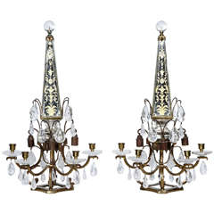 1950's French Pair of Girandoles in Bronze with Rock Crystal