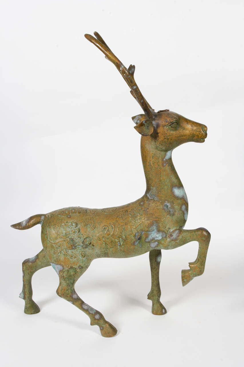 Chinese Bronze Deer Statue For Sale