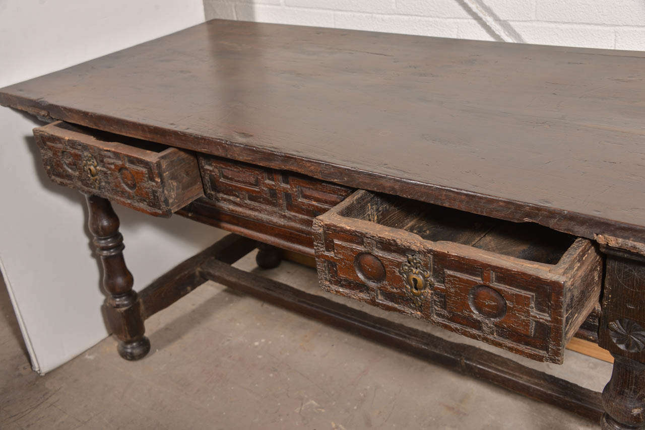 Rustic 17th Century Spanish Oak Two-Drawer Table