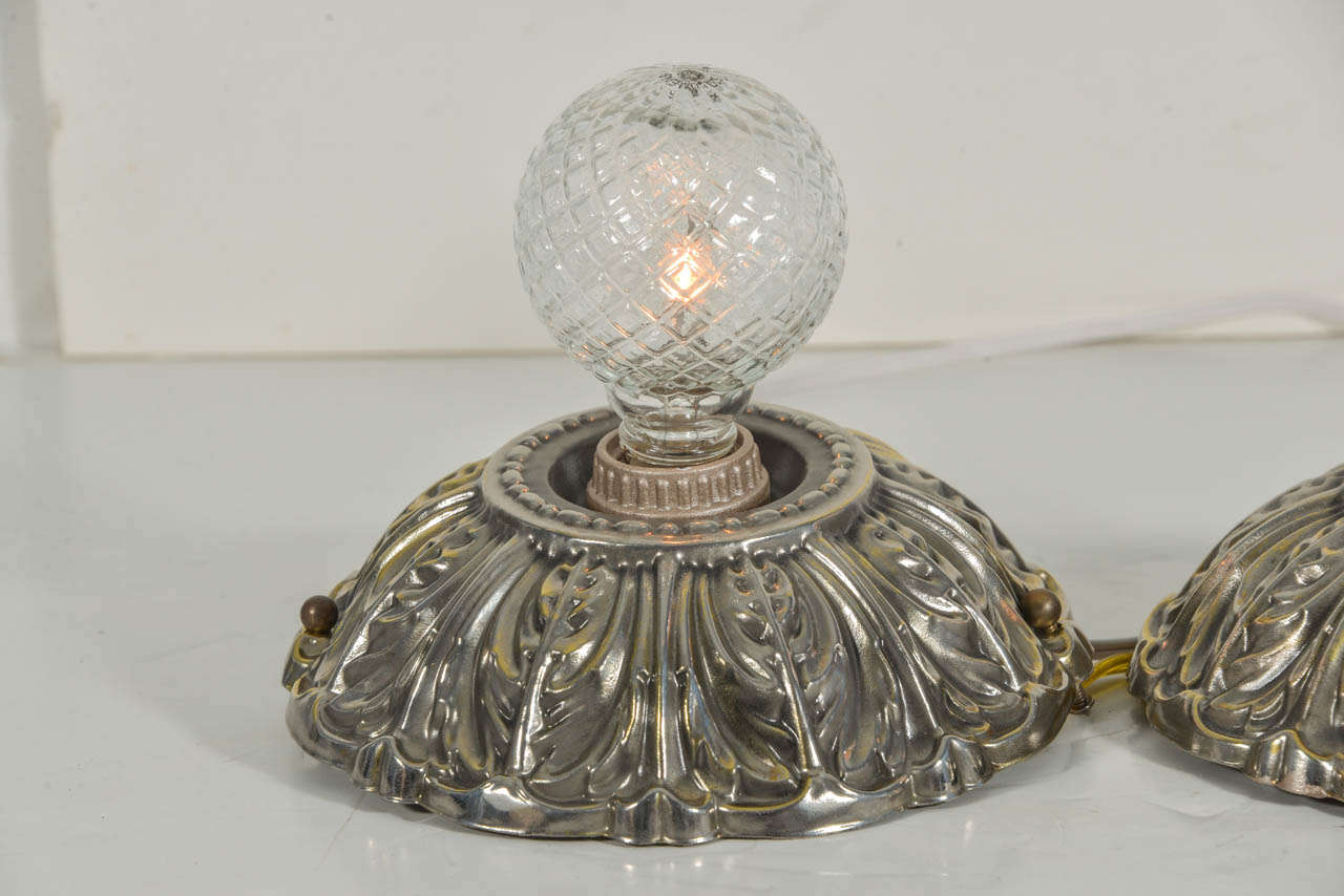 Art Nouveau Stamped Brass Canopies with Single Light Sockets, 1920 For Sale