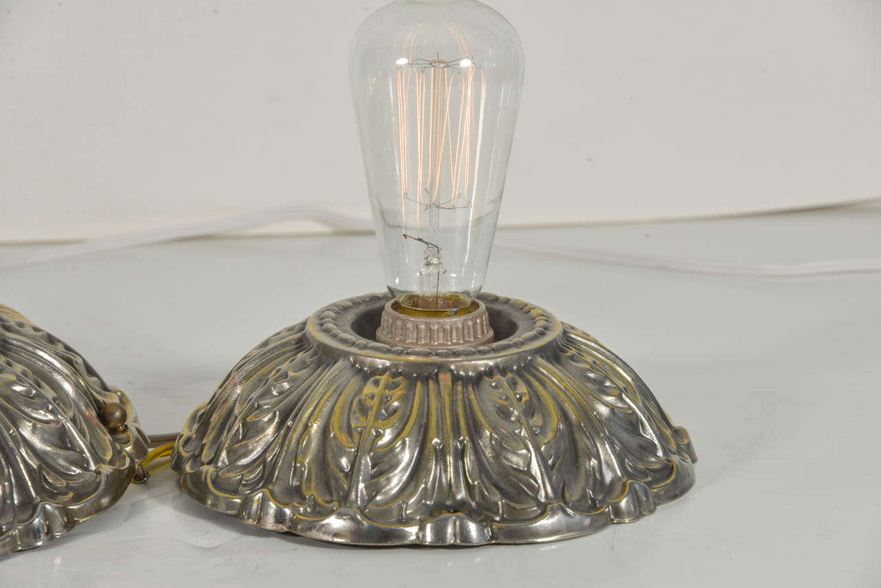 American Stamped Brass Canopies with Single Light Sockets, 1920 For Sale