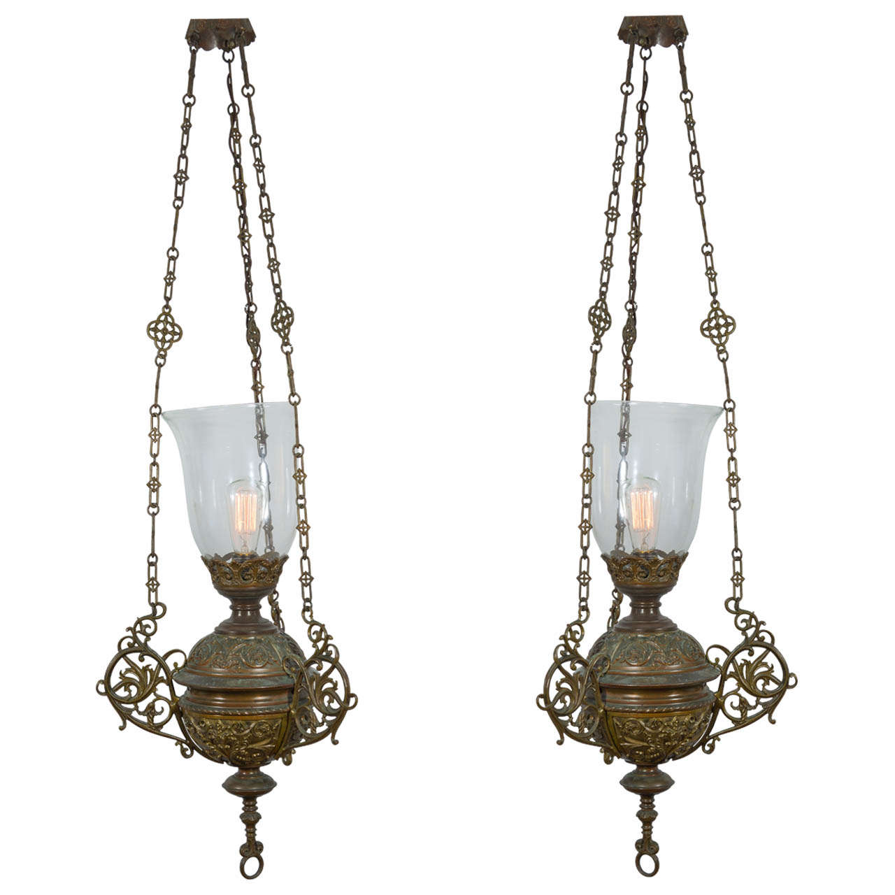 Pair of Cast Bronze Ceremonial Lanterns For Sale