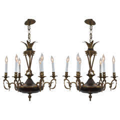 Pair of Empire Regency Six-Light Chandeliers