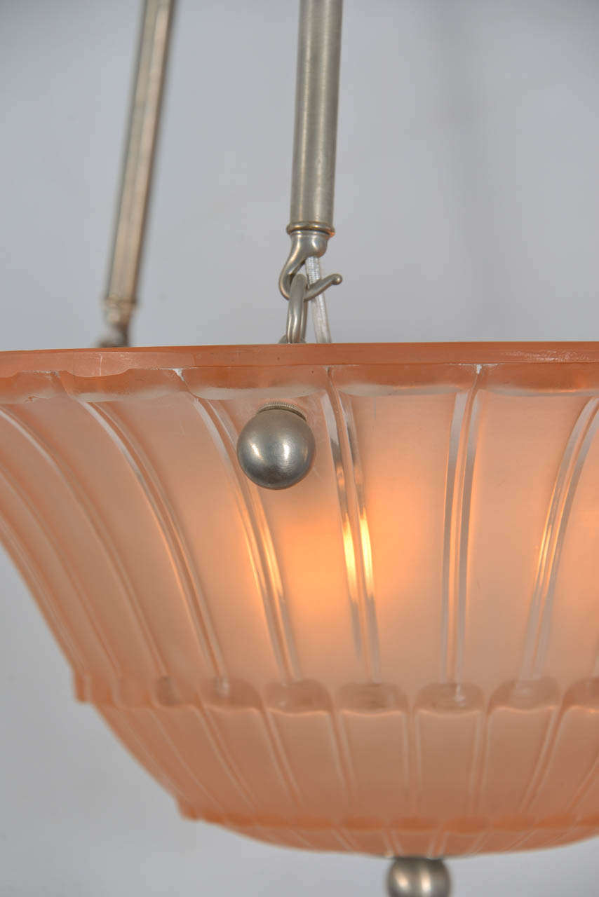French Pink Art Deco Bowl Chandelier For Sale