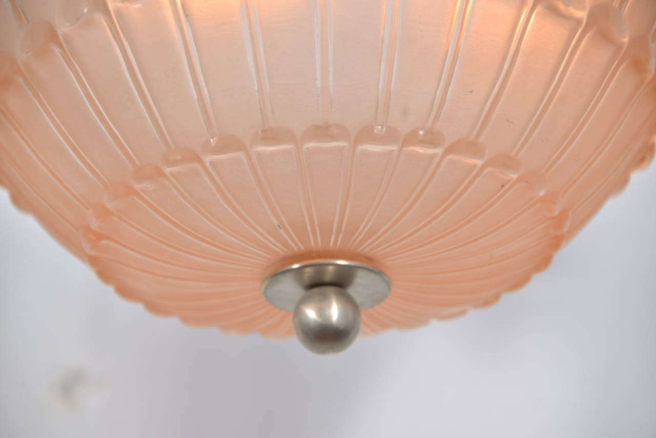 Brass Pink Art Deco Bowl Chandelier For Sale