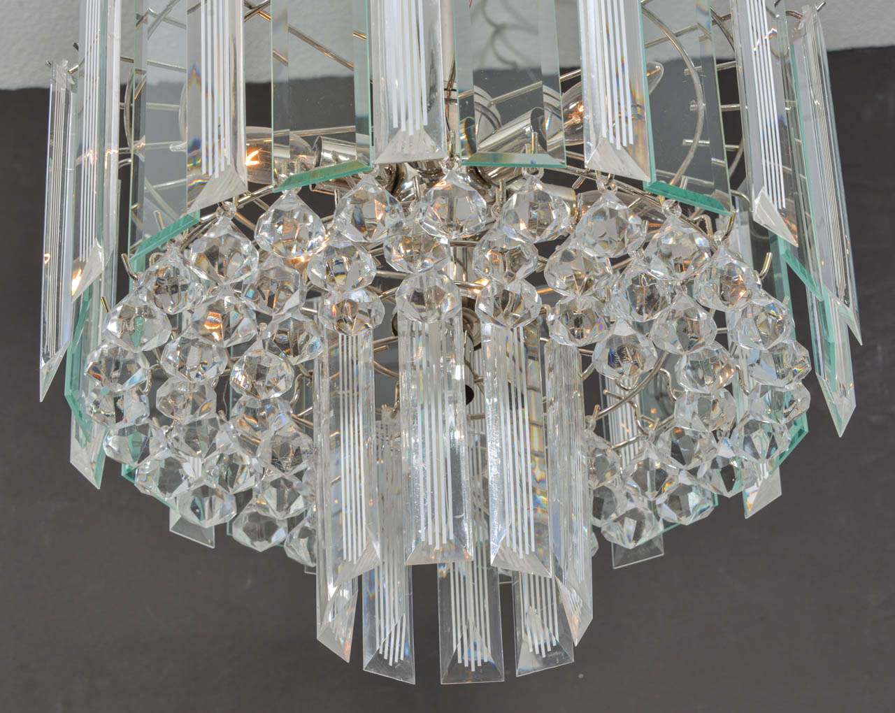 Brass Mid-Century Modern Lucite Chandelier For Sale