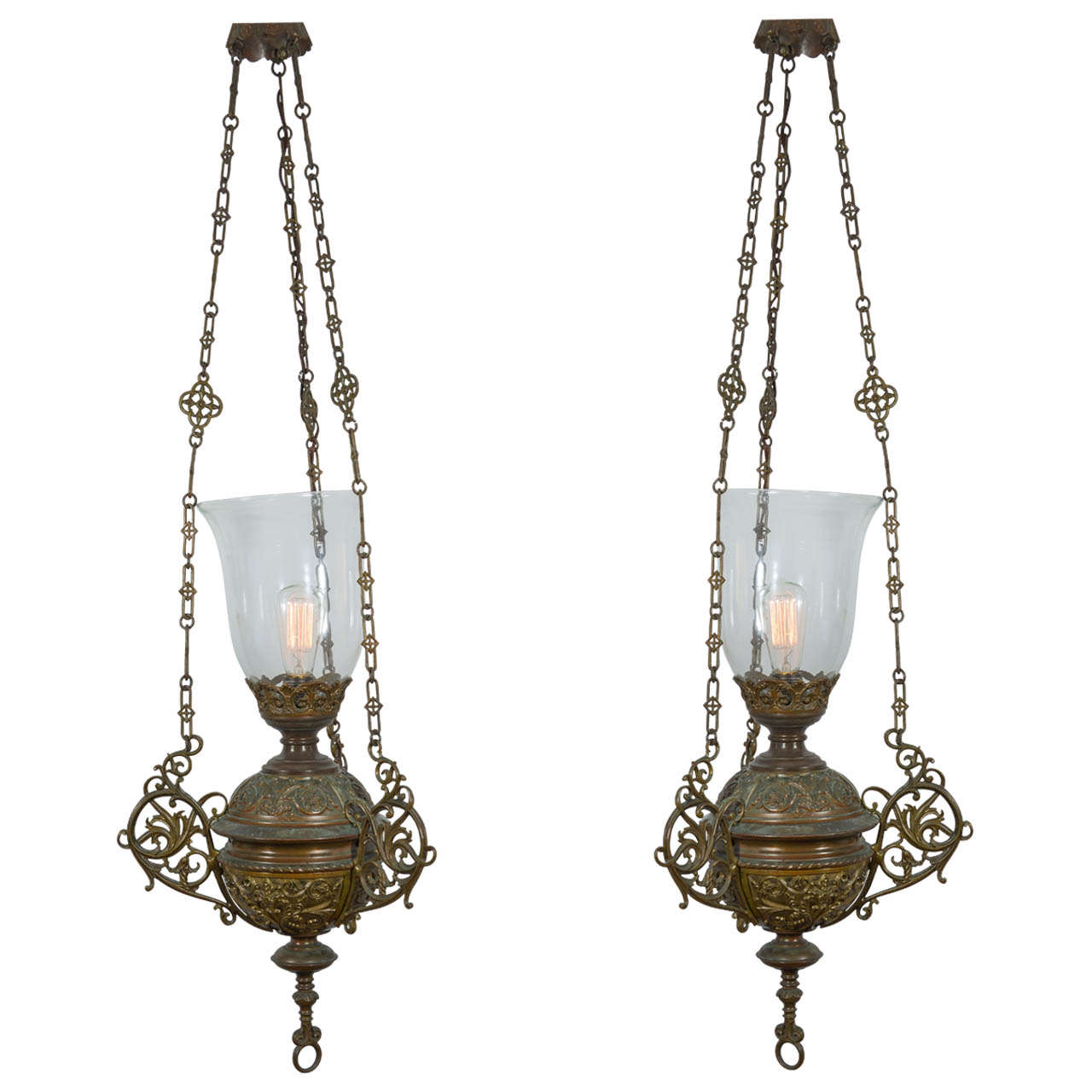 Pair of Cast Bronze Ceremonial Lanterns For Sale at 1stDibs