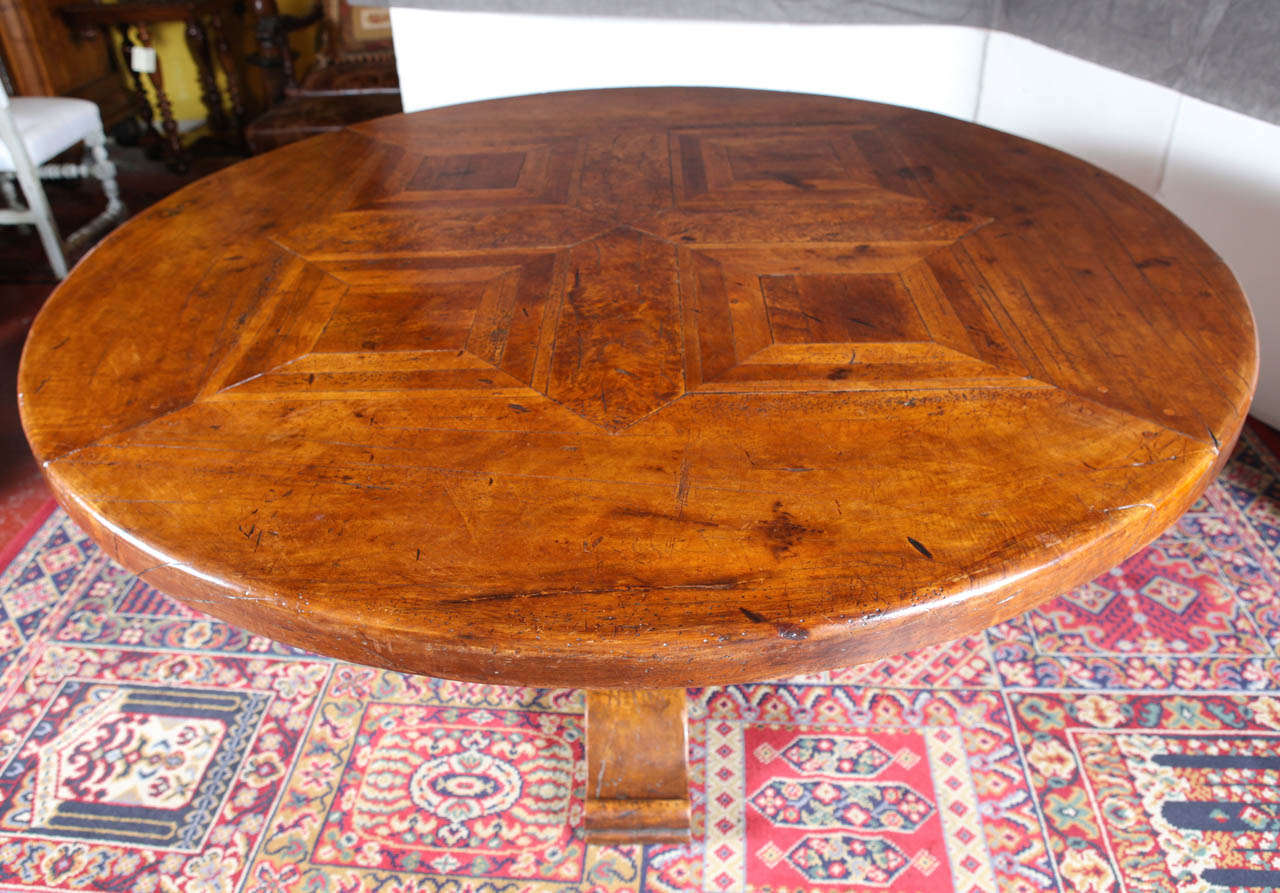 Walnut Round Table with Parquet Top In Excellent Condition In Dallas, TX