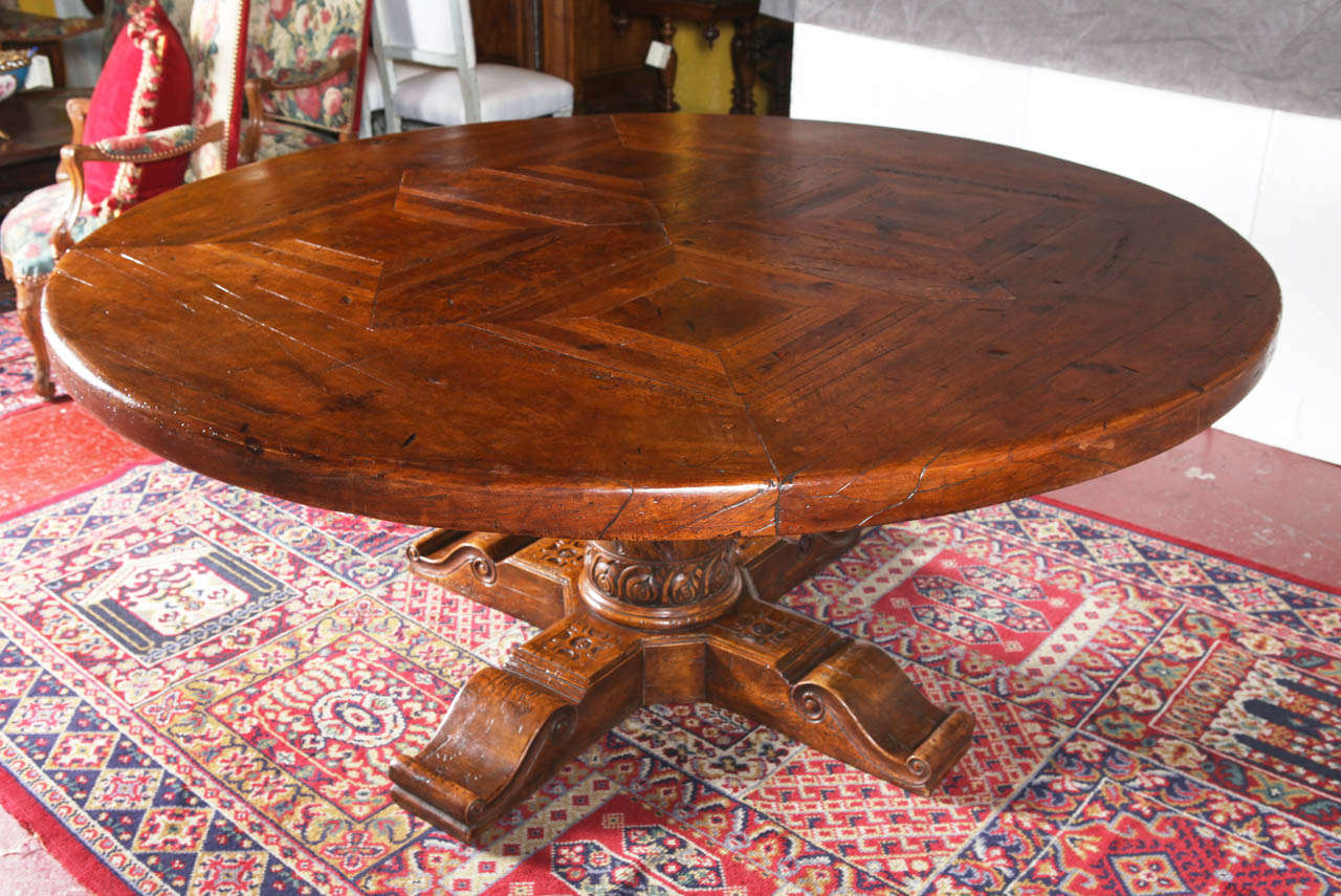 Walnut Round Table with Parquet Top 5