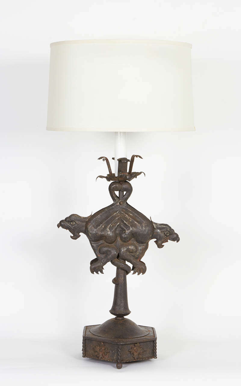 Gothic Revival Pair of Griffin Lamps