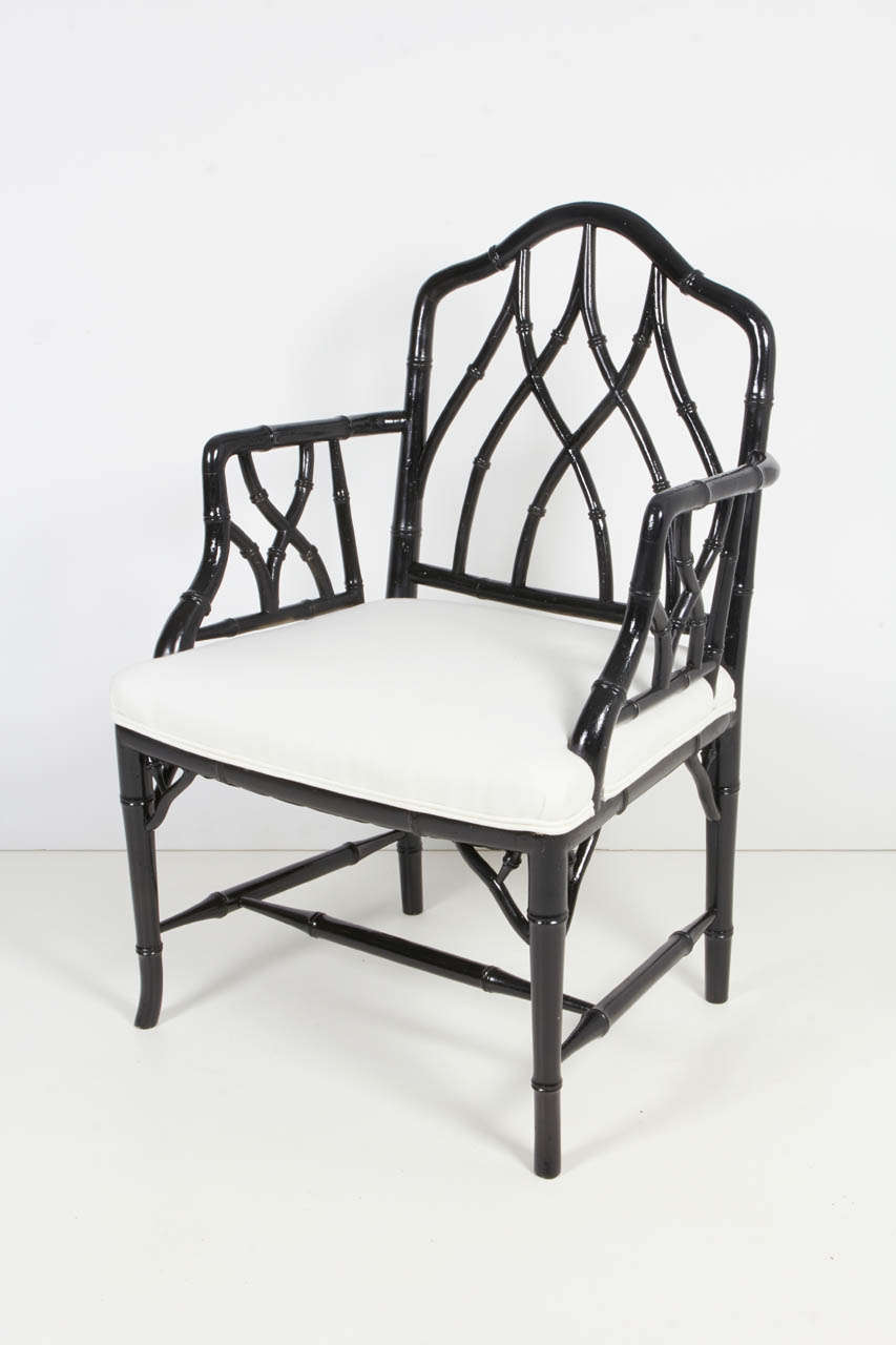 Chinese Chippendale Pair of Painted Faux Bamboo Chairs