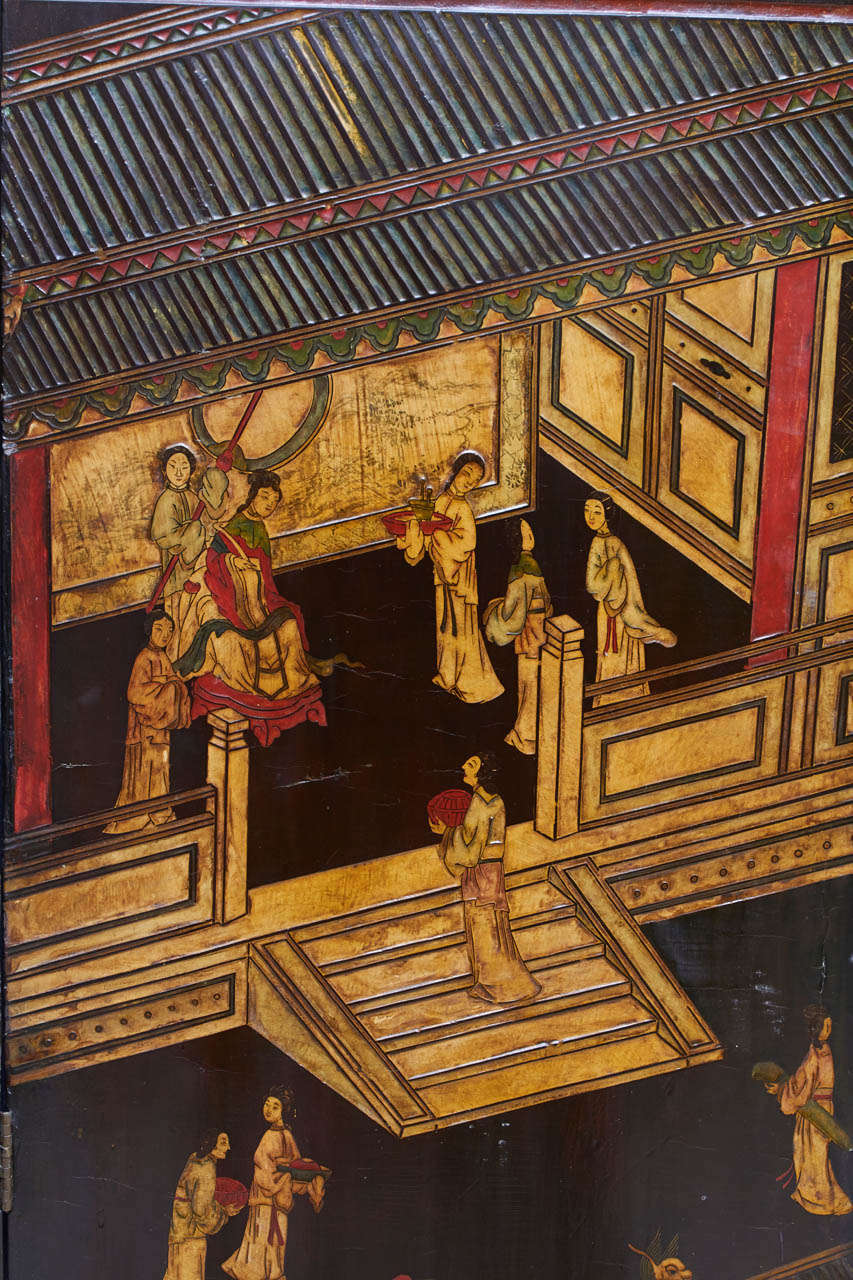 Chinese Black and Polychrome Coromandel Lacquer 8 Panel Screen 4