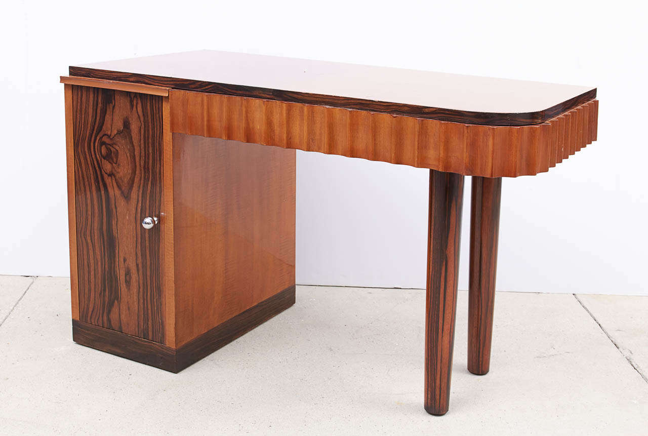 American Art Deco Style Fruitwood, Ebony and Macassar Desk