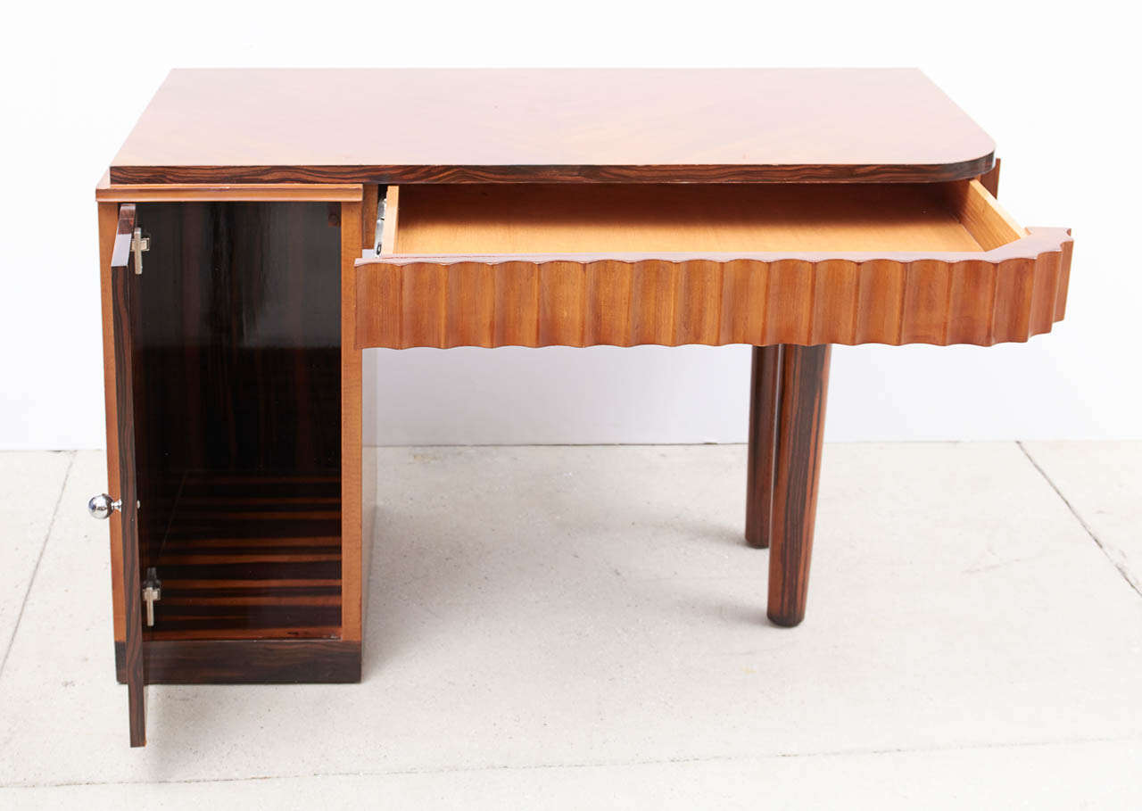 Mid-20th Century Art Deco Style Fruitwood, Ebony and Macassar Desk