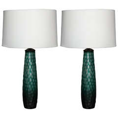Pair of "Stone" Murano Glass Table Lamps