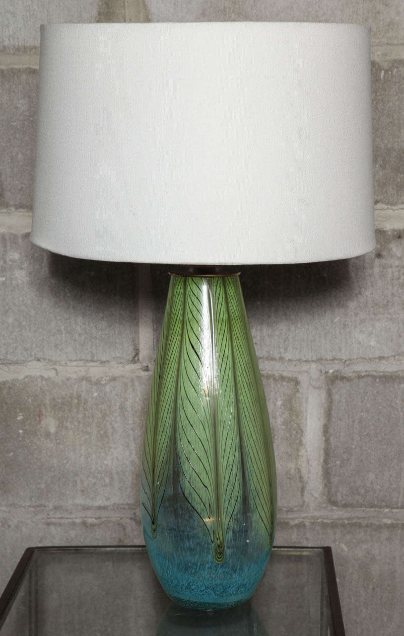 Mid-Century Modern Pair of Feather Murano Glass Table Lamps
