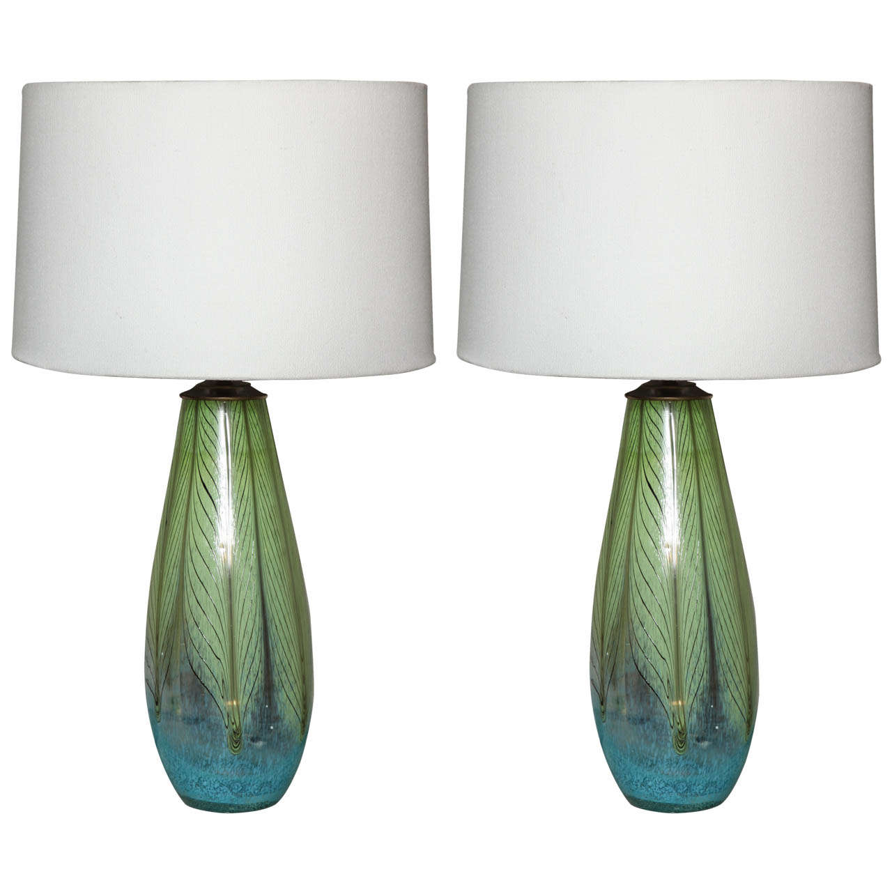 Pair of Feather Murano Glass Table Lamps
