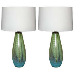 Pair of Feather Murano Glass Table Lamps
