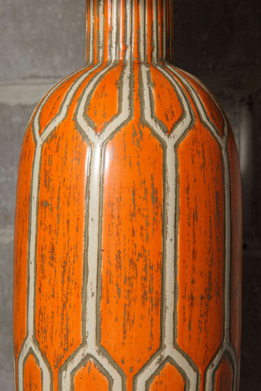 Mid-20th Century Pair of Orange Ceramic Lamps For Sale