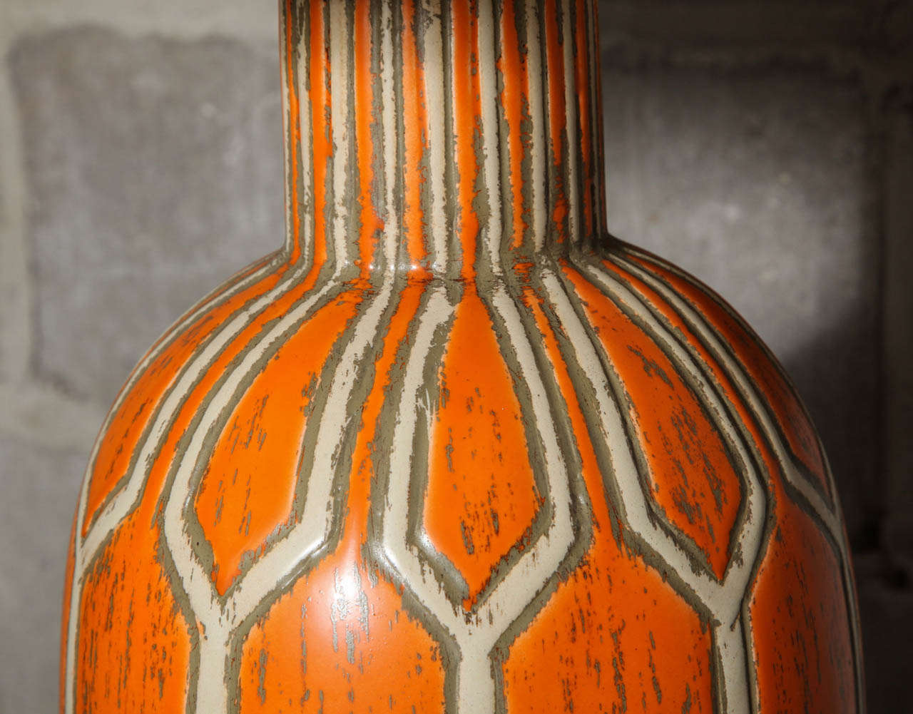 Pair of Orange Ceramic Lamps For Sale 2