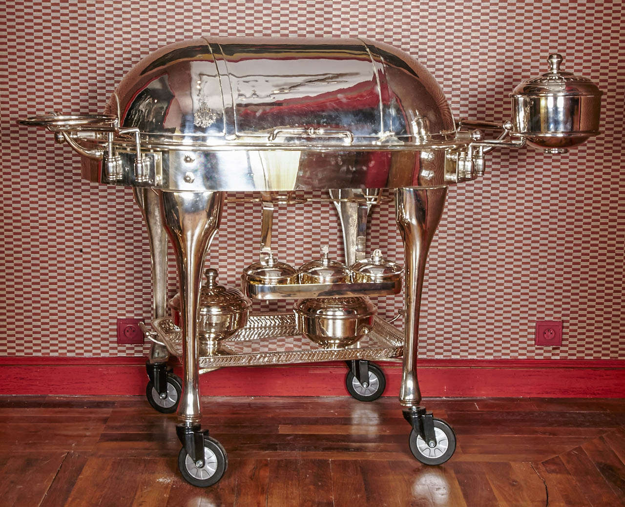 silver serving trolley