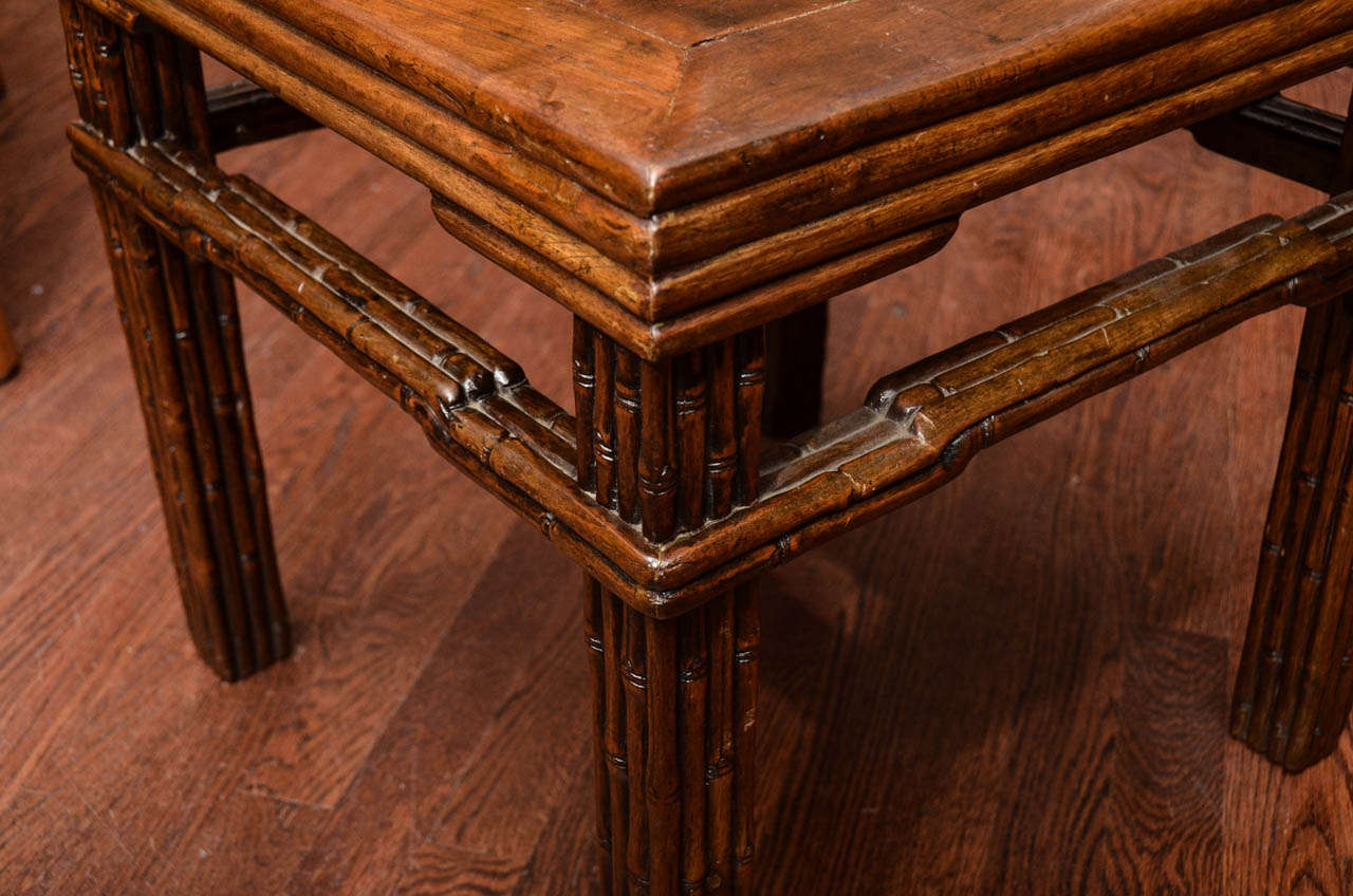 Turn of the Century Qing Dynasty Southern Elm Carved Faux Bamboo Stool In Excellent Condition For Sale In East Hampton, NY