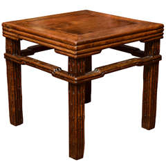 Turn of the Century Qing Dynasty Southern Elm Carved Faux Bamboo Stool