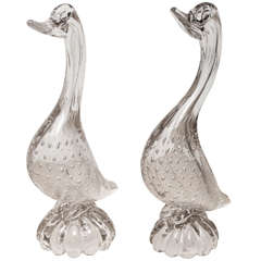 Pair of Murano Glass Ducks Featuring Inclusive Air Bubbles