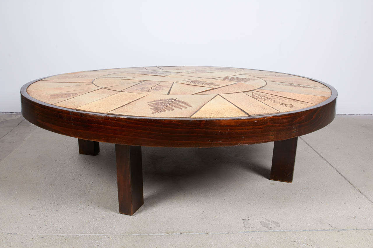 Mid-Century Modern Botanical Tile Top Low Coffee Table by Vallauris