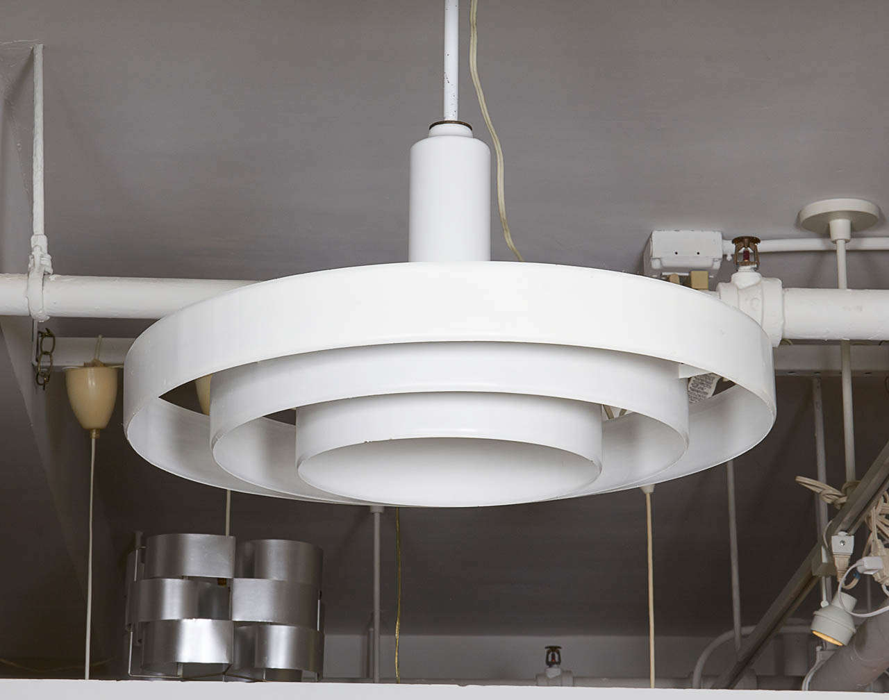 American Prescolite Minimalist White Three-Tier Saucer Pendant Light Fixture