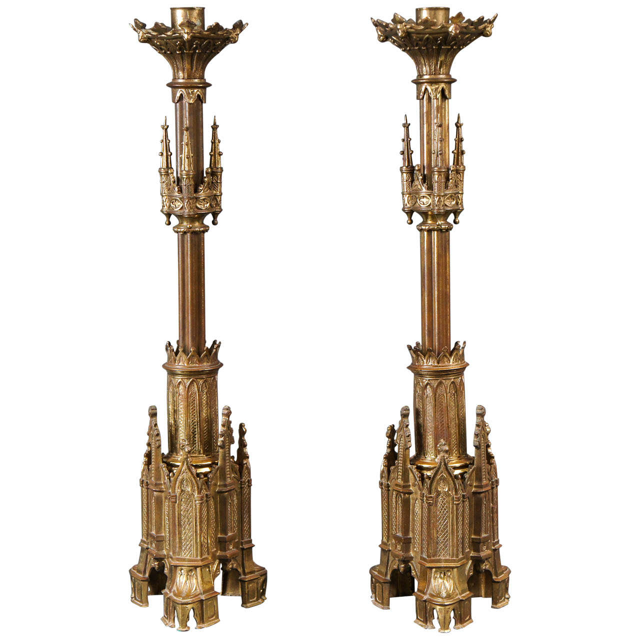 Pair of Gothic Style Candlesticks For Sale