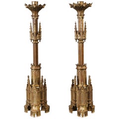Antique Pair of Gothic Style Candlesticks